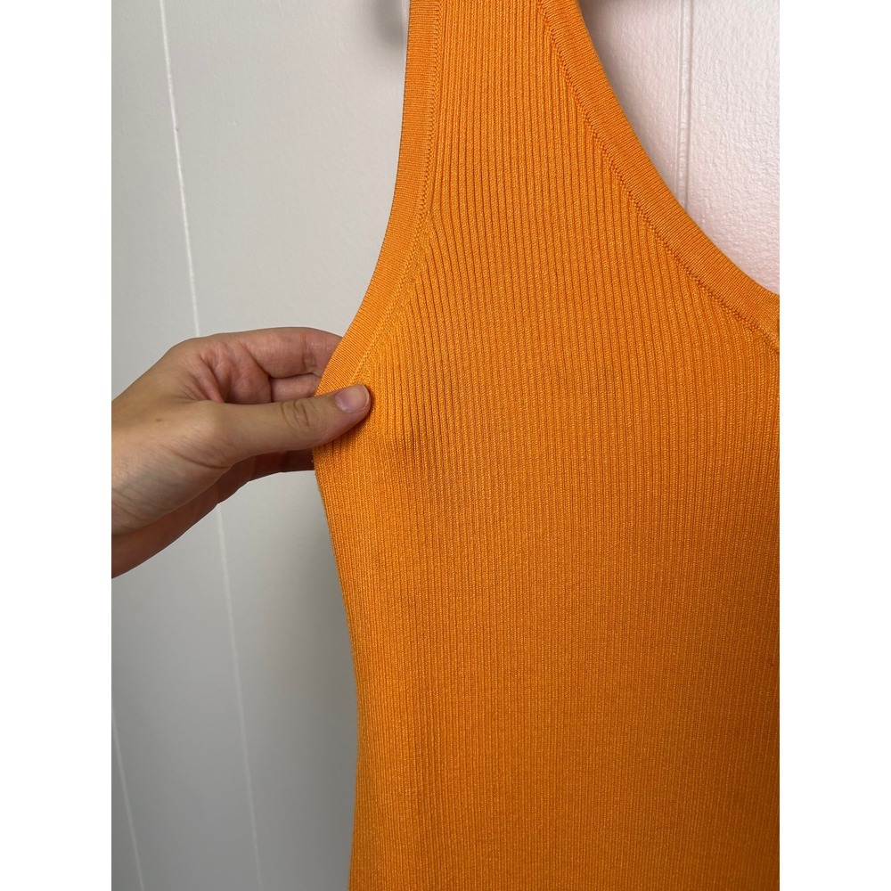 House of Harlow 1960 Women's Orange Ribbed V Neck Sleeveless Midi‎ Dress L TS12 - Picture 5 of 7